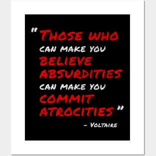 Voltaire Quote (White/Red) Posters and Art